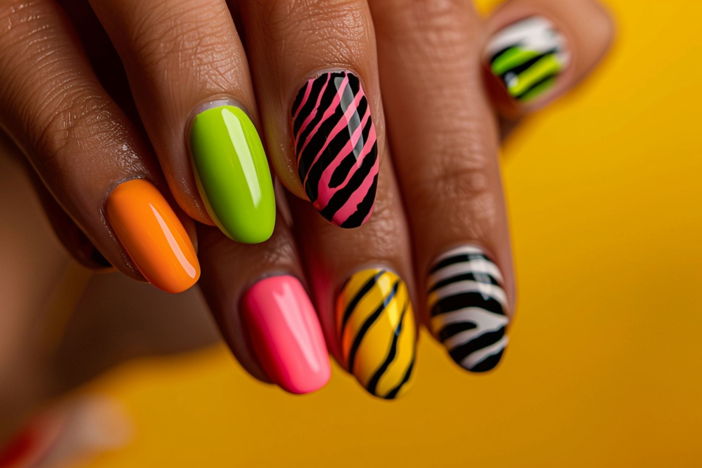 Flame Designs summer neon nails