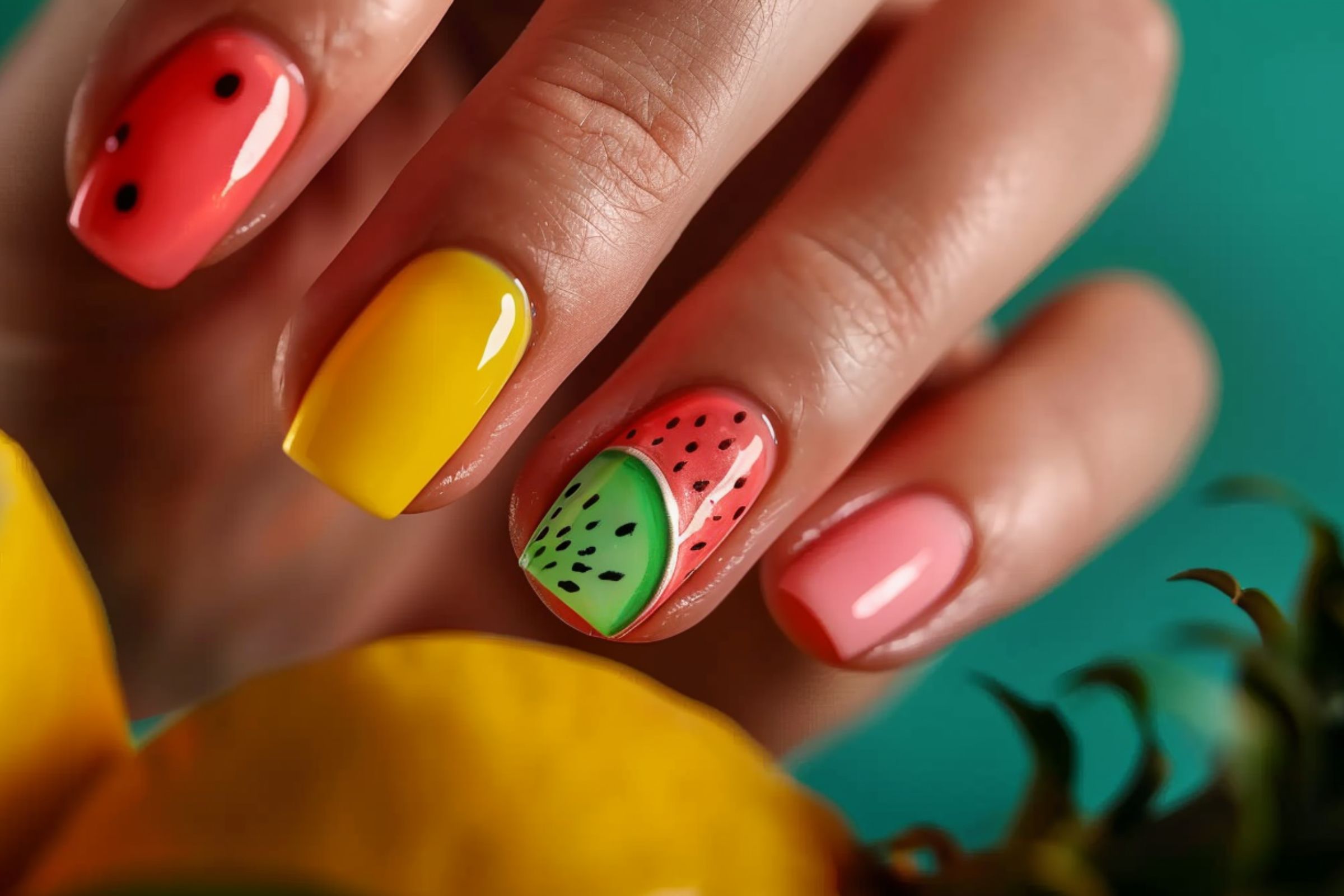 Fruit-Inspired Neon Art (3) summer neon nails