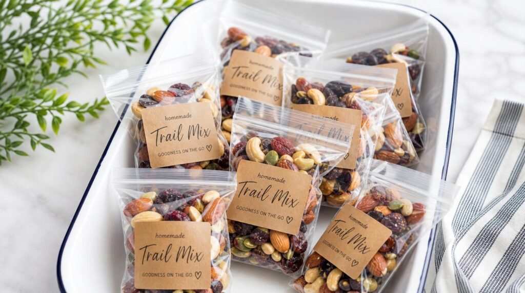Portioned Trail Mix Bags portioned on a plate or in a container with pre-bagged homemade trail mix