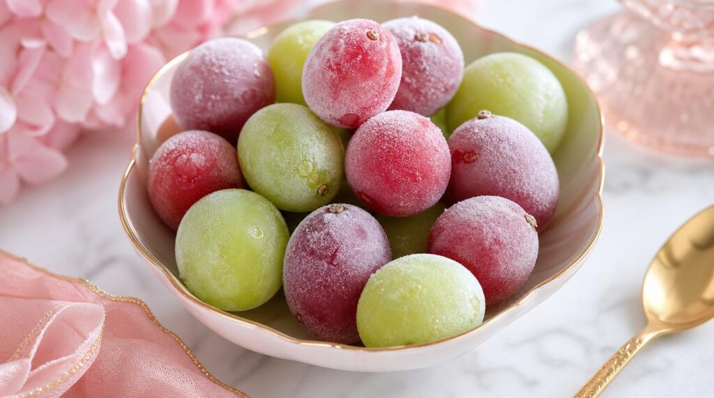 Frosty frozen grapes in a bowl as a simple summer treat