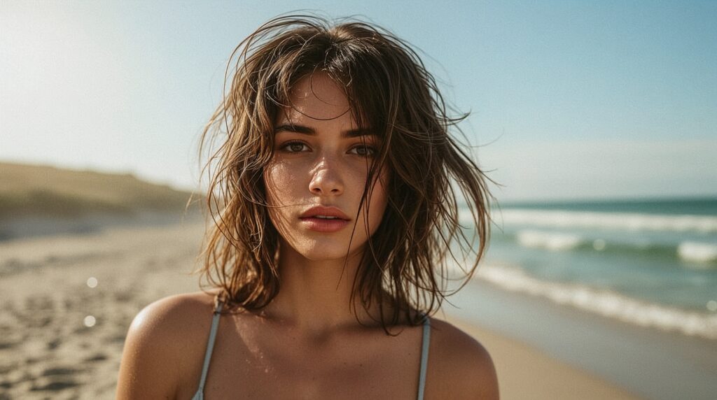 Air-dried beach waves, heatless summer hairstyle