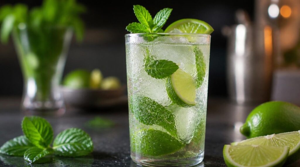 Virgin mojito mocktail with mint and lime