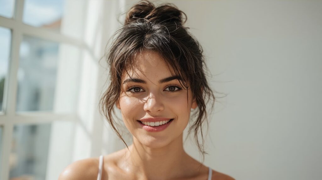 Messy top knot, heatless summer hairstyle