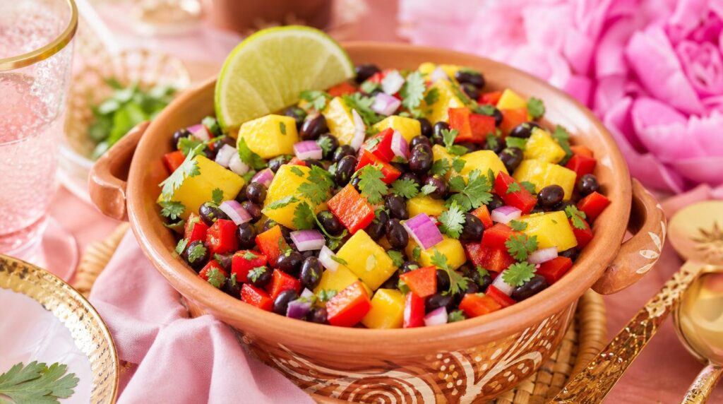 Mango black bean fiesta salad with lime and cilantro