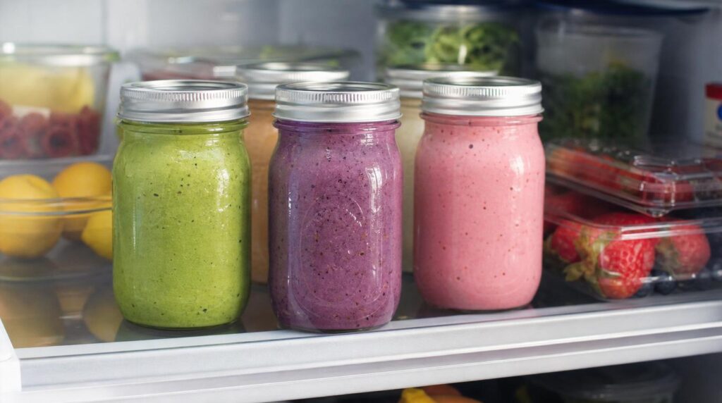 Protein-packed smoothie jars stored in the fridge