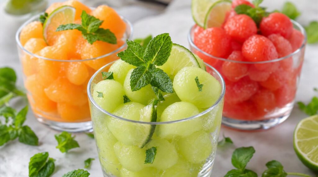 Chilled Melon and Mint Cups with lime