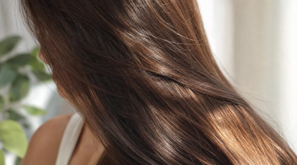 Close-up of glossy hydrated summer hair