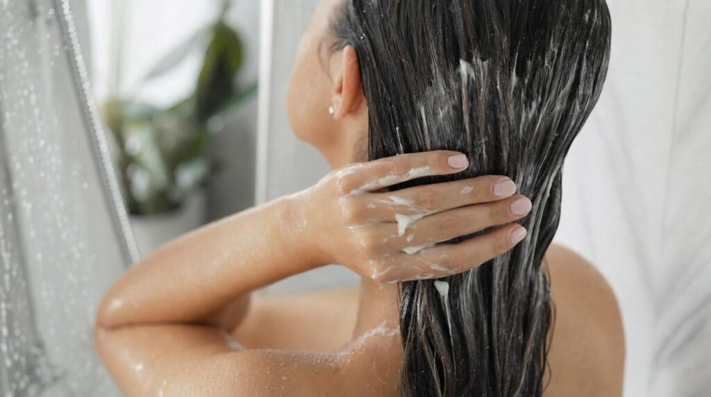 Deep conditioning hair mask applied in the shower
