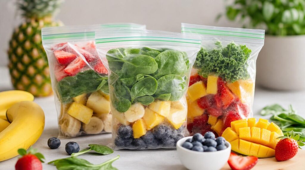 Freezer Smoothie Packs with fruit and greens
