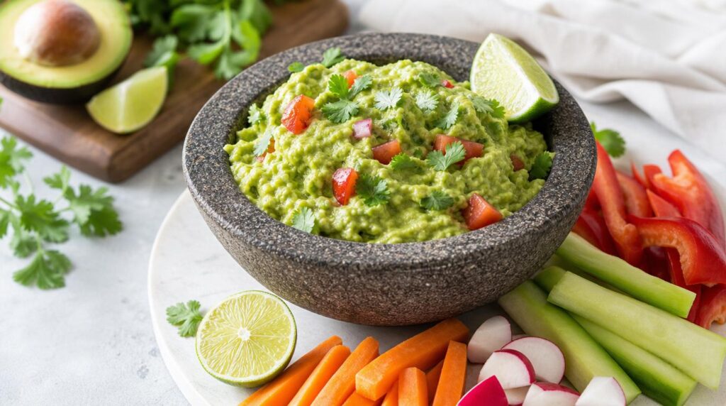 Fresh Homemade Guacamole in a stone bowl