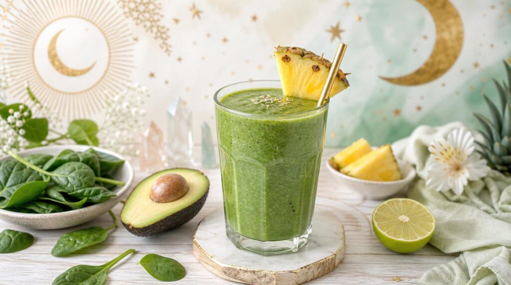 Green goddess glow smoothie with pineapple and spinach