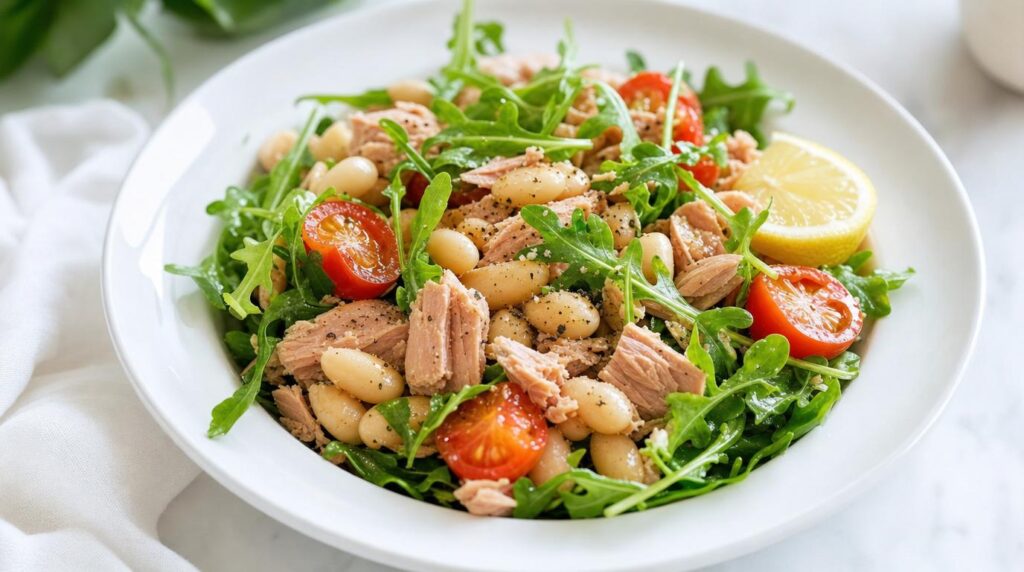 Mediterranean Tuna and White Bean Plate with arugula