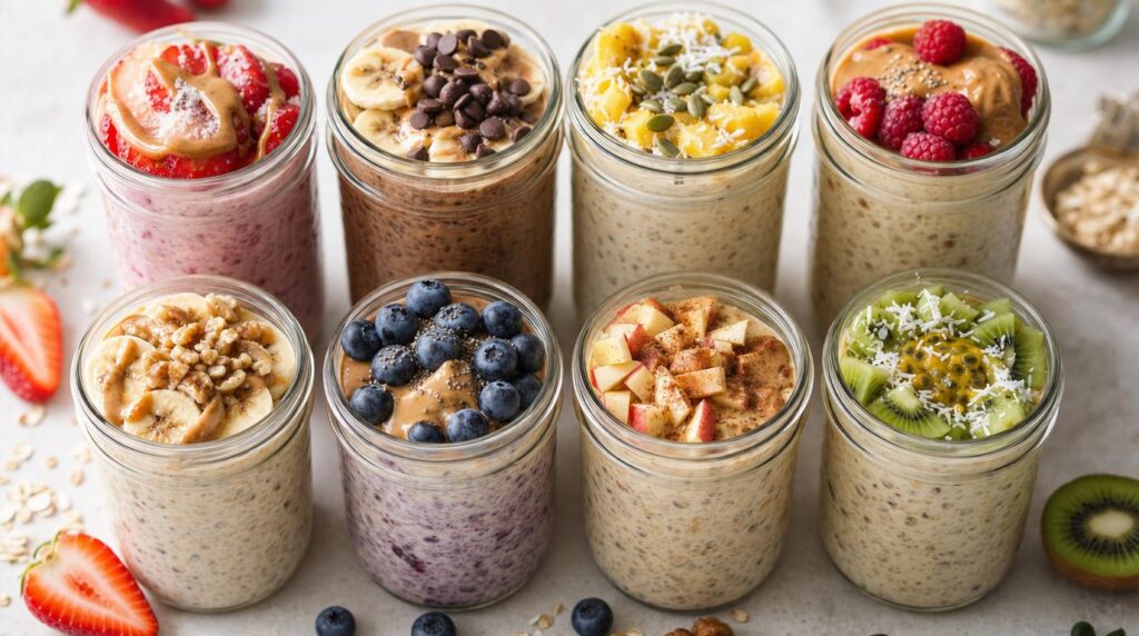 Overnight Oats Jars topped with fruit