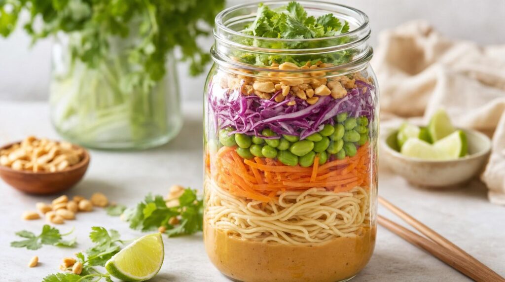 Peanut Noodle Jar with cabbage and edamame