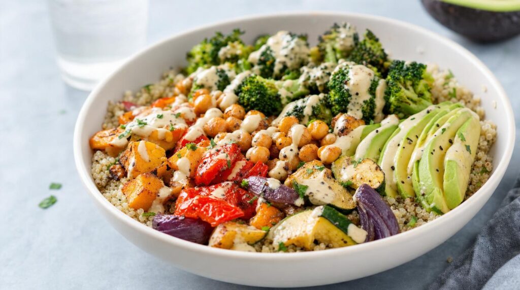 Quinoa Veggie Power Bowl with chickpeas and avocado