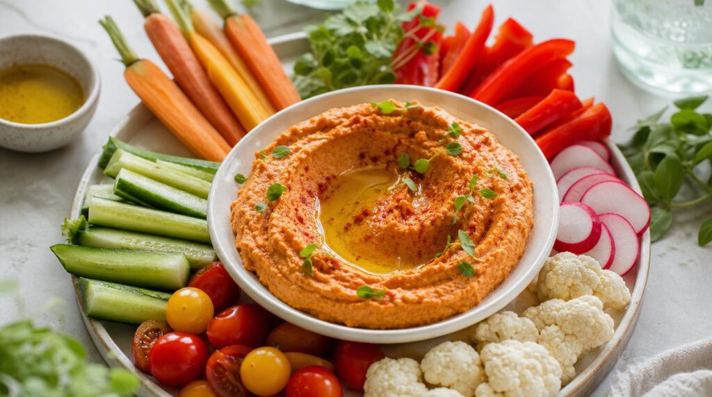 Roasted Red Pepper Hummus swirled