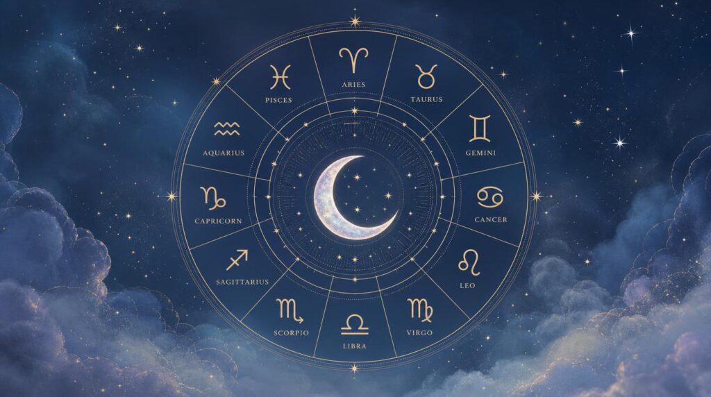 Zodiac wheel illustration for Cancer season horoscopes for every sign
