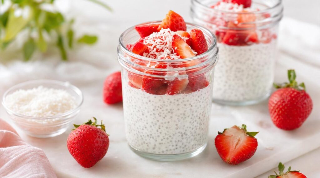 Strawberry Coconut Chia Pudding in a jar