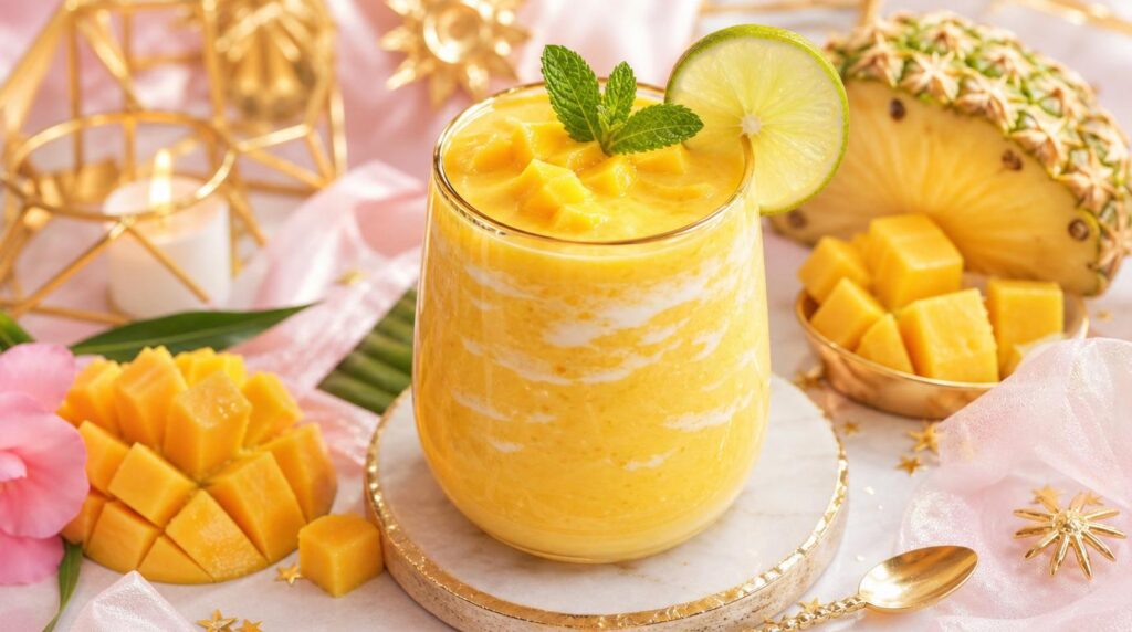 Tropical mango sunshine smoothie with lime and mint