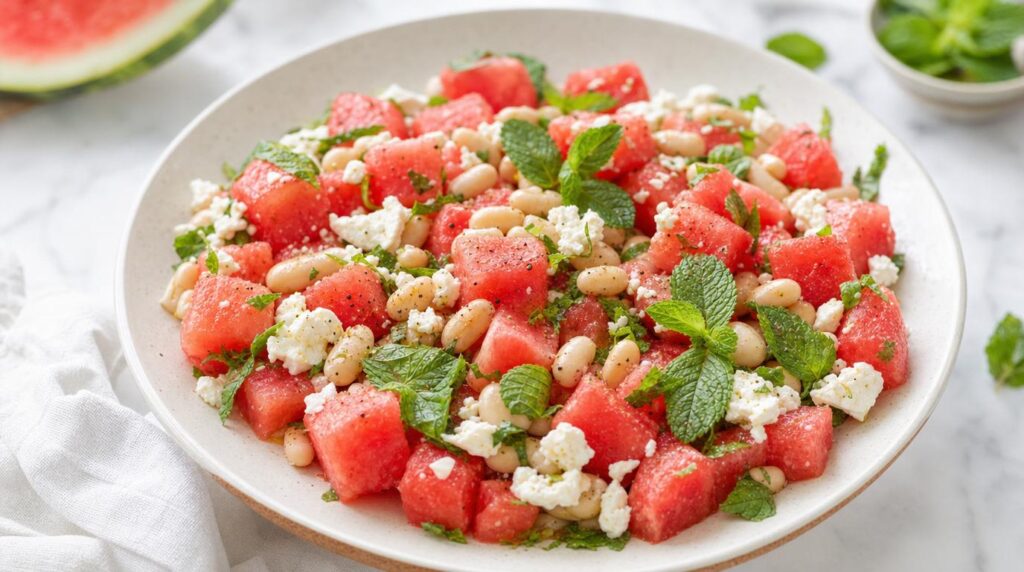 Watermelon, Feta and White Bean Salad with mint
