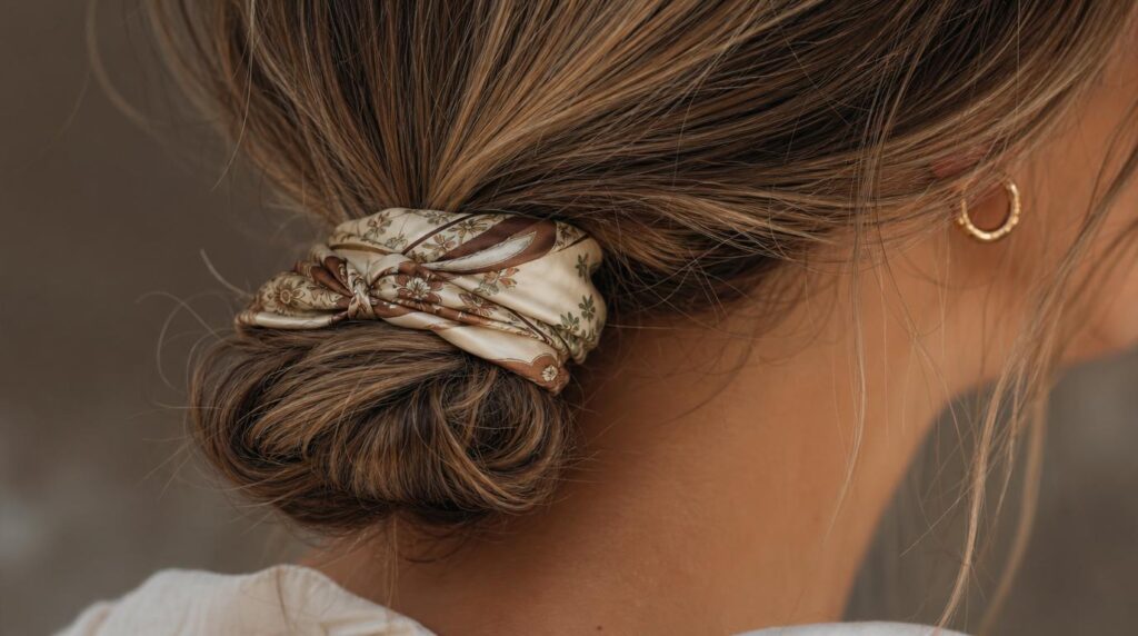Heatless summer hairstyles on a woman keeping cool with a claw clip, braid and bun